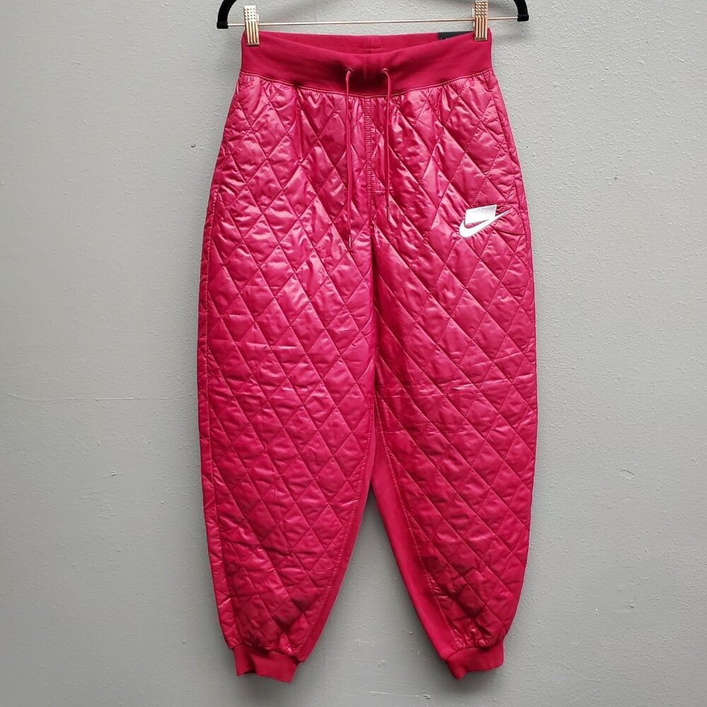 Nike Pants Womens XS Pink Quilted Loose Fit Jogger CJ6256-620 Swoosh Lined Warm